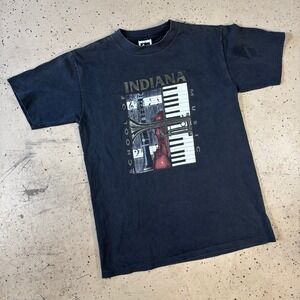 Vintage 90s ALPZ Indiana School of Music Graphic Fader Black T-Shirt Size M